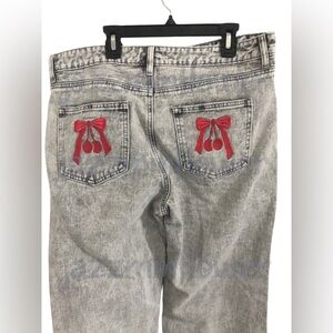 Ashley Mason red cherry‎ embroidered pockets grey vintage wash style baggy jeans